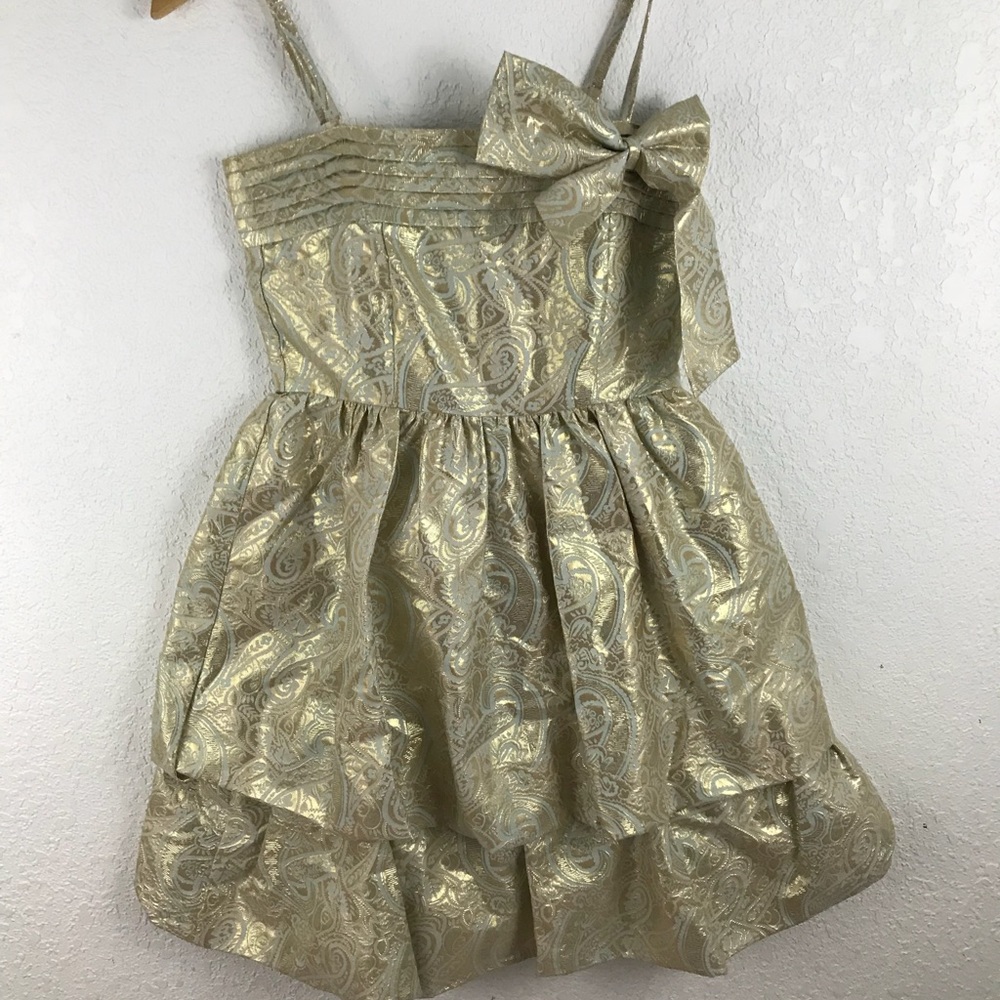 Vintage 50s Dress Gold Brocade Bubble Hem Prom